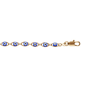 Bracelet en plaqu or maillons forme d\'oeil de la chance bleu 16+3cm - Vue 1