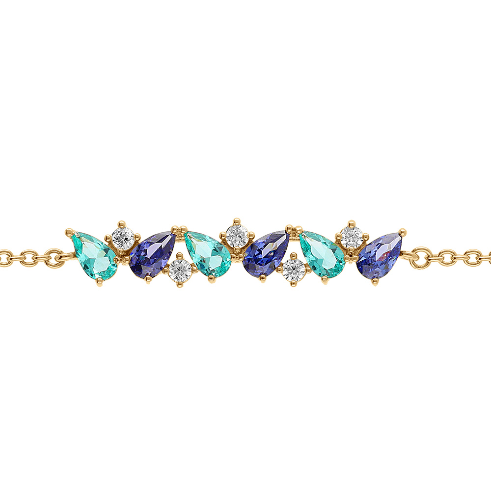 Bracelet en plaqu� or navettes bleues et blanches - 16+2cm - Vue 1