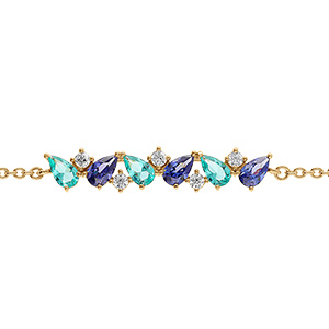 Bracelet en plaqu� or navettes bleues et blanches - 16+2cm