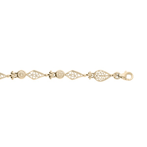 Bracelet en plaqu or oxydes blancs sertis et motifs navettes filigranes 16+3cm - Vue 1