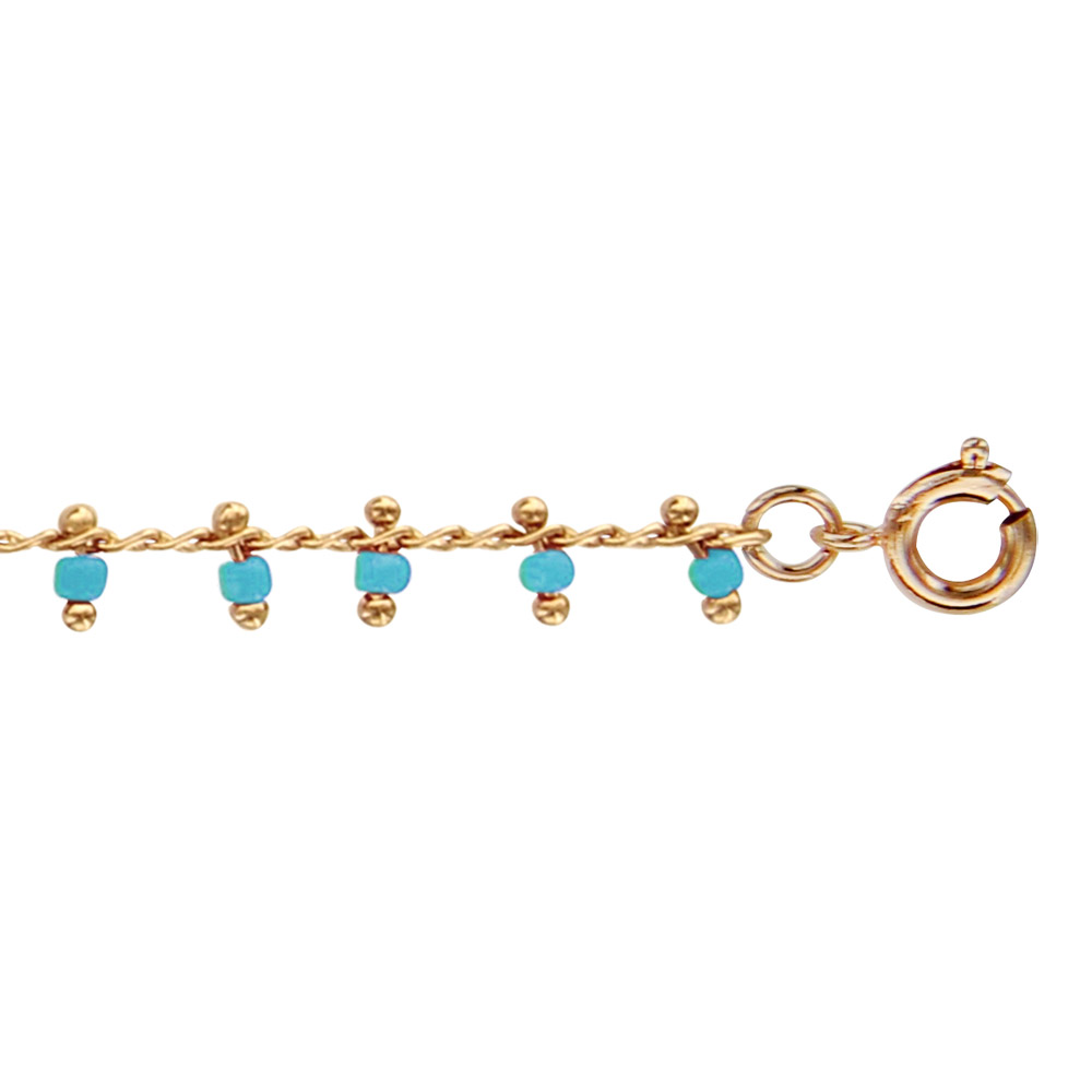 Bracelet en plaqu� or pampilles boules turquoises 16cm + 2cm - Vue 1