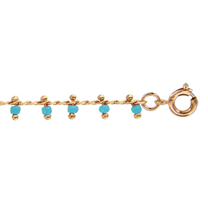Bracelet en plaqu or pampilles boules turquoises 16cm + 2cm - Vue 1