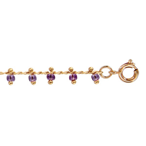 Bracelet en plaqu or pampilles boules violettes 16cm + 2cm - Vue 1