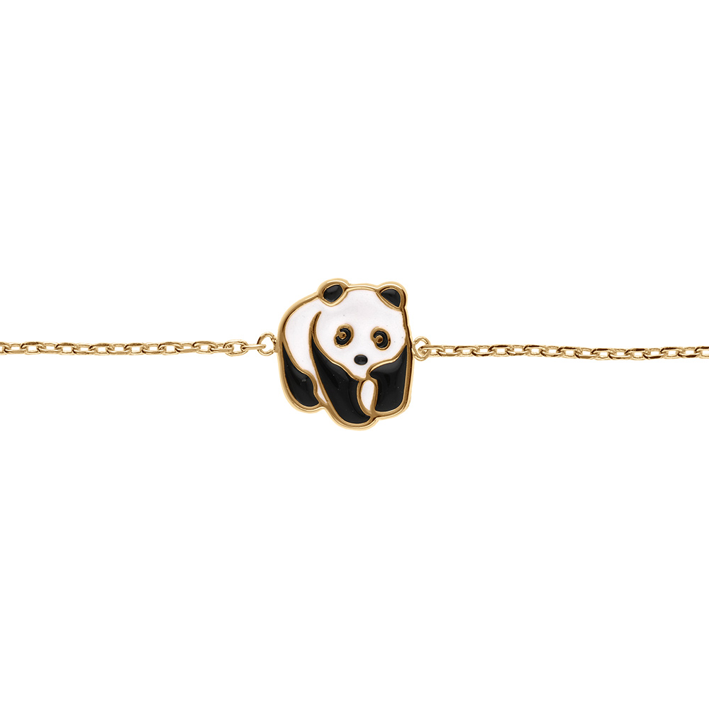 Bracelet en plaqu� or panda r�sine noire et blanche 14+2cm - Vue 1
