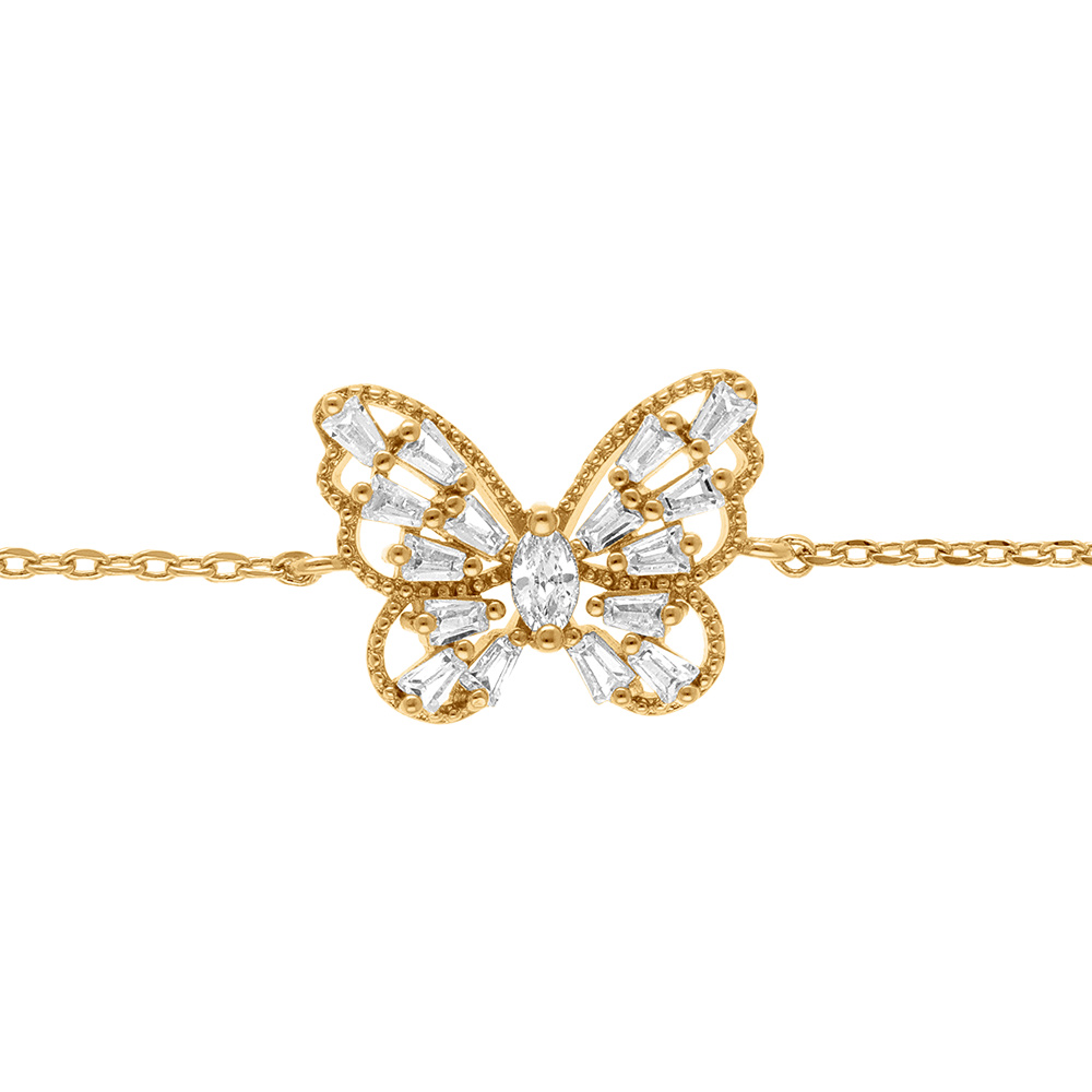 Bracelet en plaqu� or papillon ajour�e avec oxydes blancs - 16+3cm - Vue 1