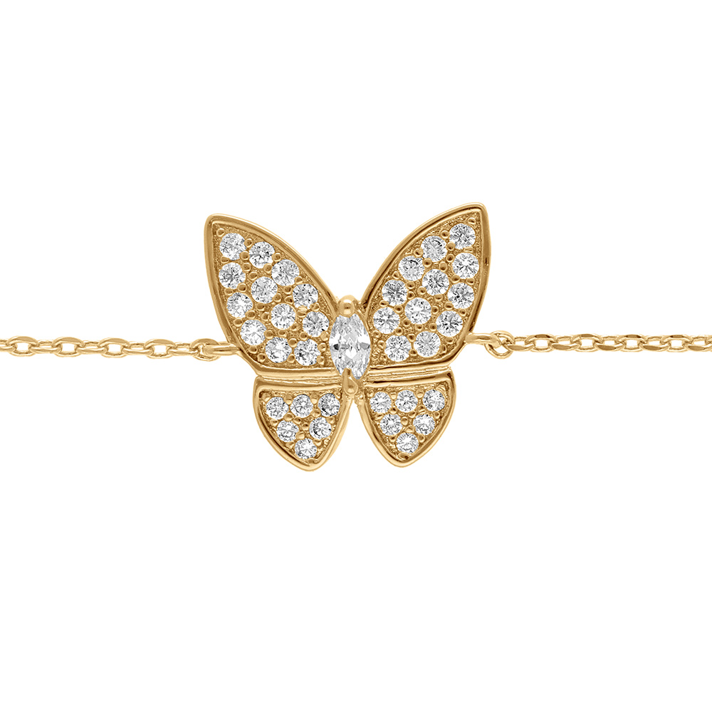 Bracelet en  plaqu� or papillon pav� d\'oxydes blancs sertis - 16+3cm - Vue 1