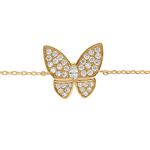 Bracelet en  plaqu� or papillon pav� d'oxydes blancs sertis - 16+3cm