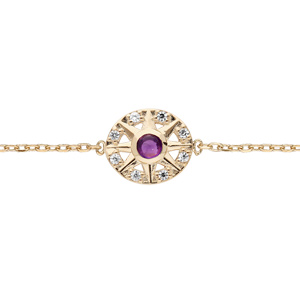 Bracelet en plaqué or pastille oxydes blancs et cabochon Amethyste véritable 16+3cm - Vue 1