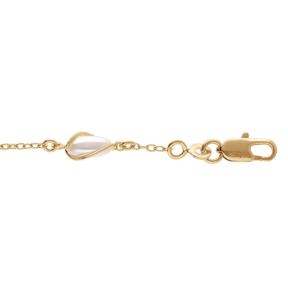 Bracelet en plaqu� or perle blanche imitation cage - 16+3cm - Vue 1