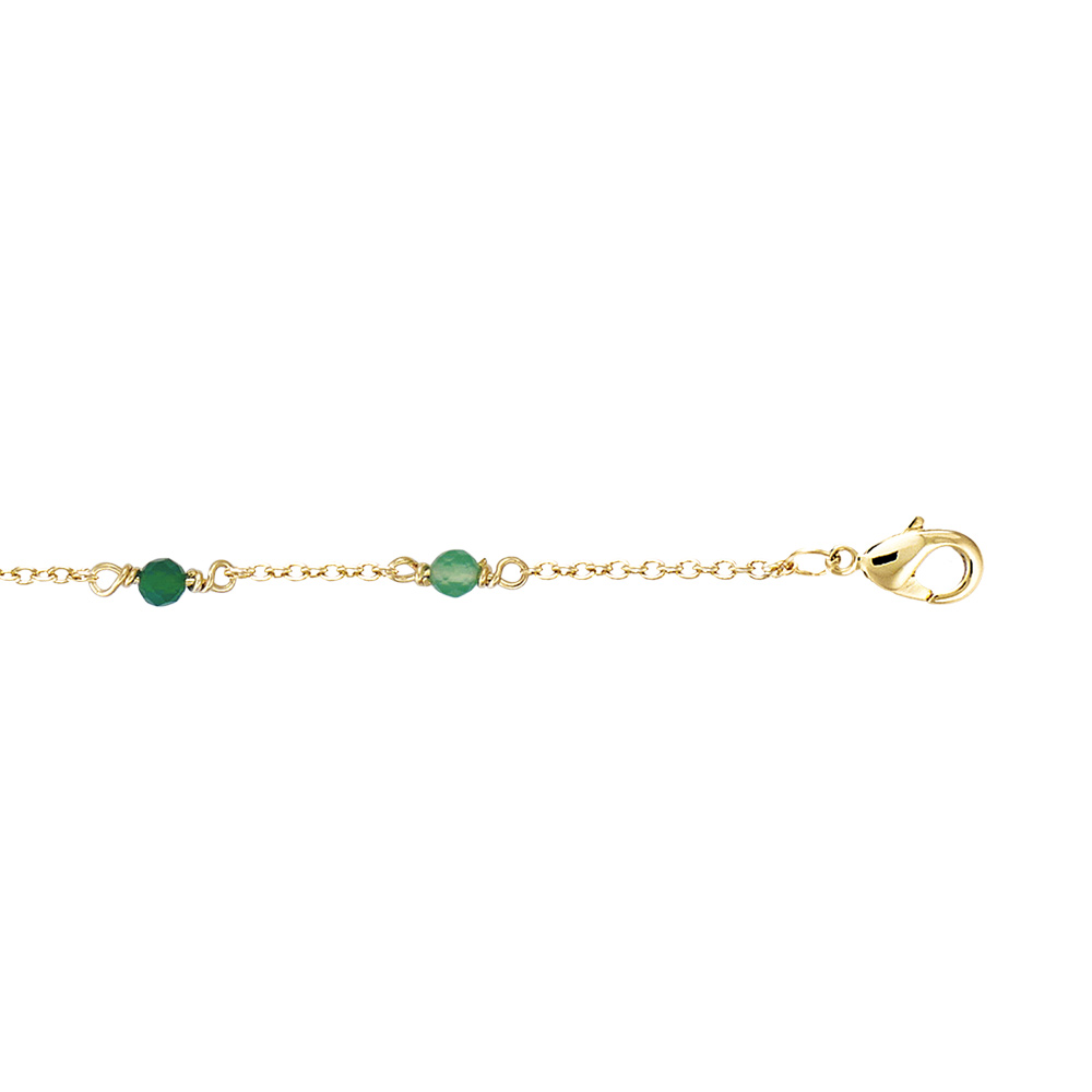 Bracelet en plaqu� or pierre agate verte v�ritable 16+2cm - Vue 1