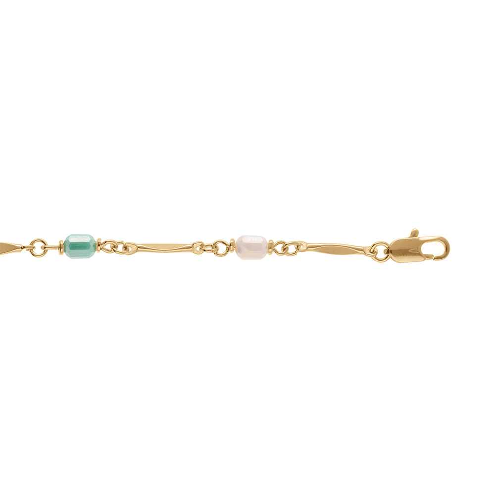 Bracelet en plaqu� or quatre  pierres forme cylindre blanc vert rose et bleu - 16+3cm - Vue 1