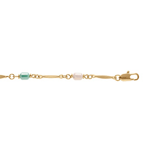 Bracelet en plaqu� or quatre  pierres forme cylindre blanc vert rose et bleu - 16+3cm