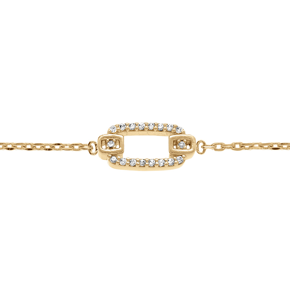 Bracelet en plaqu� or rectangle orn� d\'oxydes blancs - 15.5+2.5cm - Vue 1