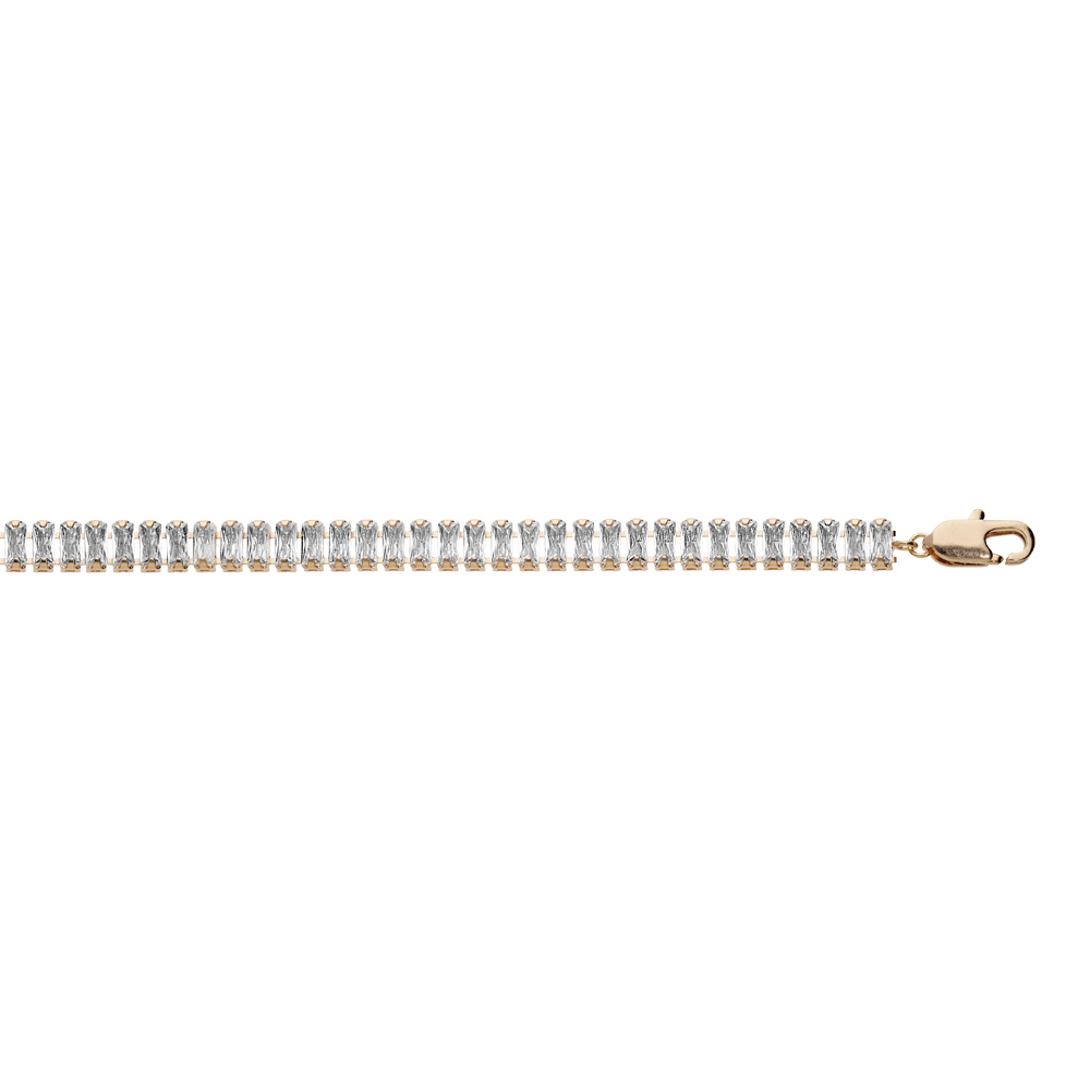 Bracelet en plaqu� or rivi�re d\'oxydes rectangulaires blancs sertis 17+3cm - Vue 1