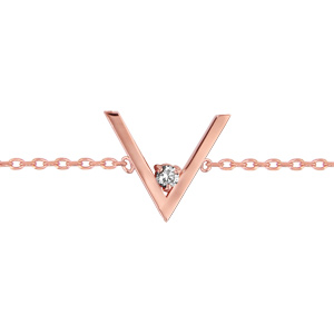 Bracelet en plaqué or rose chaîne avec au milieu forme V avec 1 oxyde blanc dans la pointe - longueur 16cm + 2cm de rallonge - Vue 1