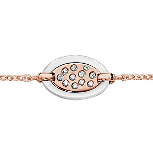Bracelet en plaqué or rose chaîne avec au milieu 1 ovale en céramique blanche et éclats d\'oxydes blancs sertis - longueur 16cm + 3cm de rallonge - Vue 1