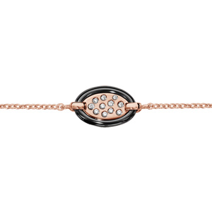 Bracelet en plaqué or rose chaîne avec au milieu 1 ovale en céramique noire et éclats d\'oxydes blancs sertis - longueur 16cm + 3cm de rallonge - Vue 1