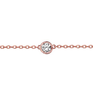 Bracelet en plaqu or rose chane avec au milieu 1 oxyde blanc de 5mm serti clos - longueur 18cm rglable 16cm - Vue 1