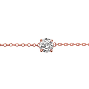 Bracelet en plaqu or rose chane avec au milieu 1 oxyde blanc de 5mm serti 4 griffes - longueur 18cm rglable 16cm - Vue 1