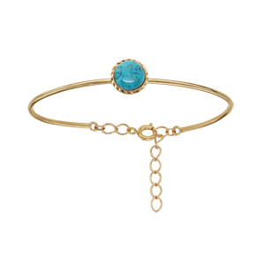 Bracelet en plaqu or semi rigide avec turquoise de synthse rglable - Vue 1