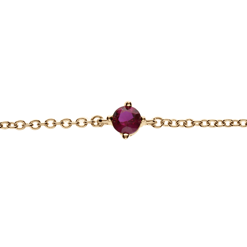 Bracelet en plaqu� or solitaire oxyde fushia 4mm 16+2cm - Vue 1