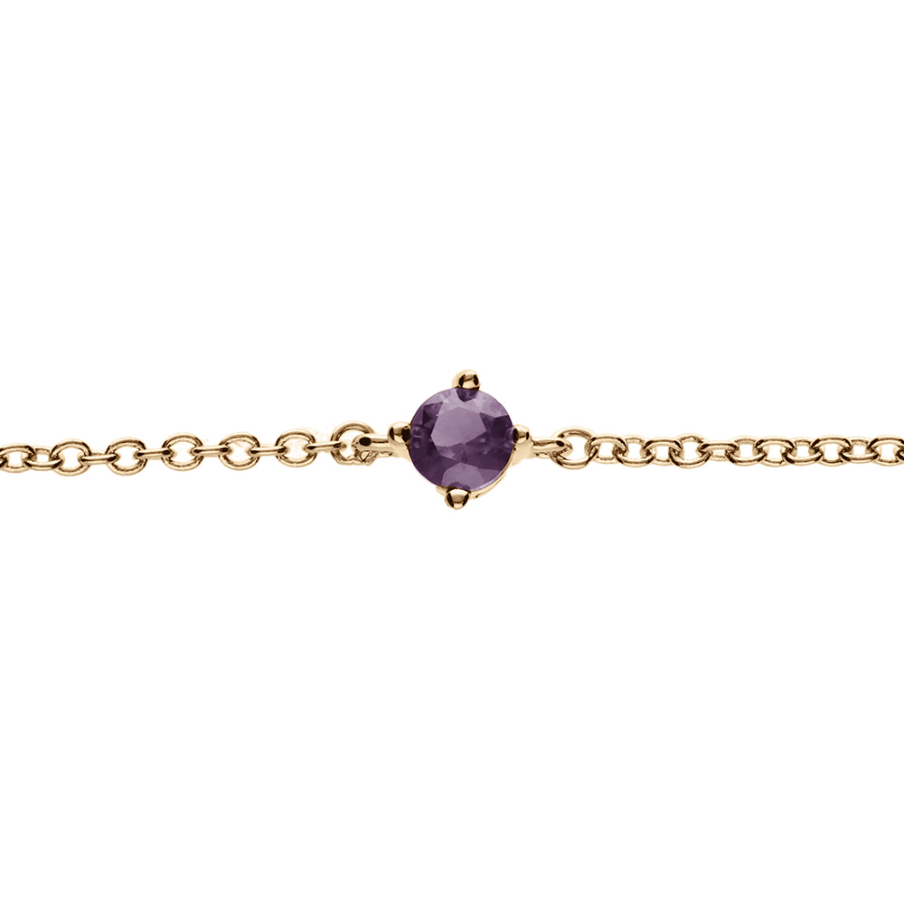 Bracelet en plaqu� or solitaire oxyde violet 4mm 16+2cm - Vue 1