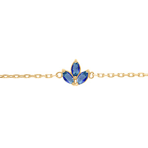 Bracelet en plaqu� or trois navettes d'oxyde bleu - 15.5+2.5cm