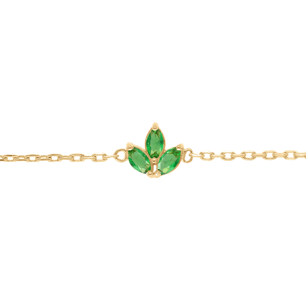 Bracelet en plaqu� or trois oxydes verts - 15.5+2.5cm - Vue 1