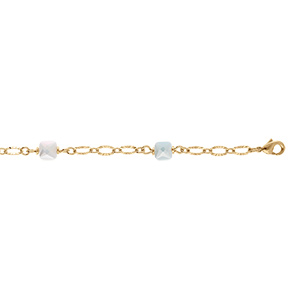 Bracelet en plaqu� or trois pierres carr�es bleue  blanche  verte - 16+3cm