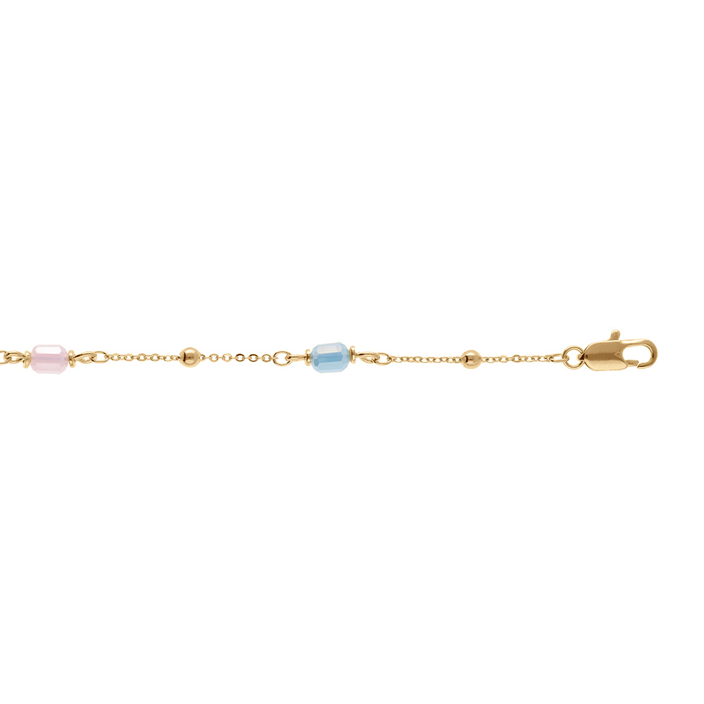 Bracelet en plaqu� or trois pierres cylindriques bleue rose blanche - 16+3cm - Vue 1