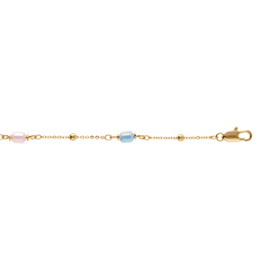 Bracelet en plaqu� or trois pierres cylindriques bleue rose blanche - 16+3cm
