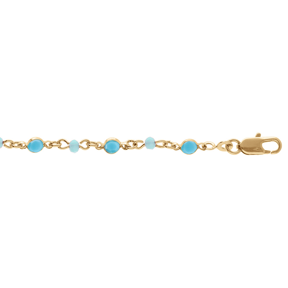Bracelet en plaqu� or tutti frutti boules facet�es et navettes bleu ciel - 16+3cm - Vue 1