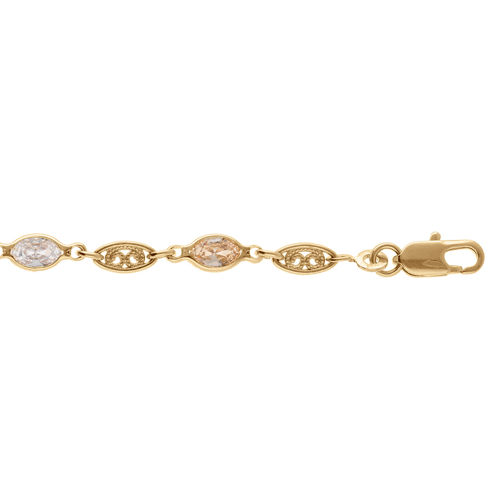 Bracelet en plaqu� or tutti frutti motif filigrane et navettes d\'oxydes multi couleur -16+3cm - Vue 1