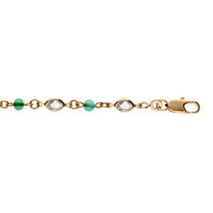 Bracelet en plaqu or tutti frutti navette transparente et perle verte 16+3cm - Vue 1