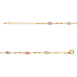 Bracelet en plaqu� or tutti frutti navettes d'oxydes d�grad� de rose et bleu et baguettes - 16+3cm