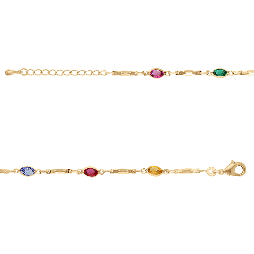 Bracelet en plaqu� or tutti frutti navettes d\' oxydes multi couleurs et baguettes - 16+3cm - Vue 1