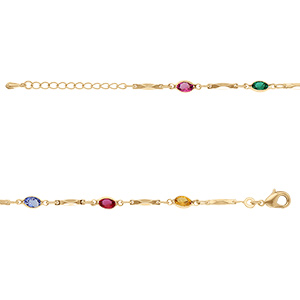Bracelet en plaqu� or tutti frutti navettes d' oxydes multi couleurs et baguettes - 16+3cm