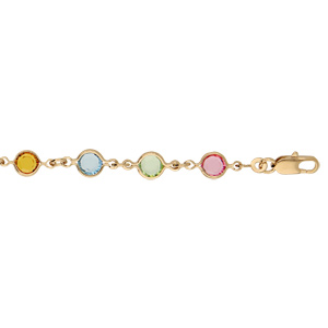 Bracelet en plaqu or tutti frutti rond maillons orns oxydes multi couleurs pastels 16+3cm - Vue 1