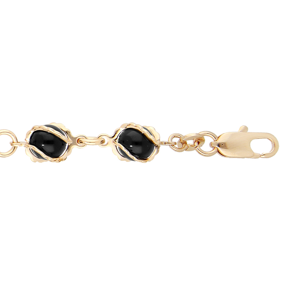 Bracelet en plaqu� oravec perles noires 16+3cm - Vue 1