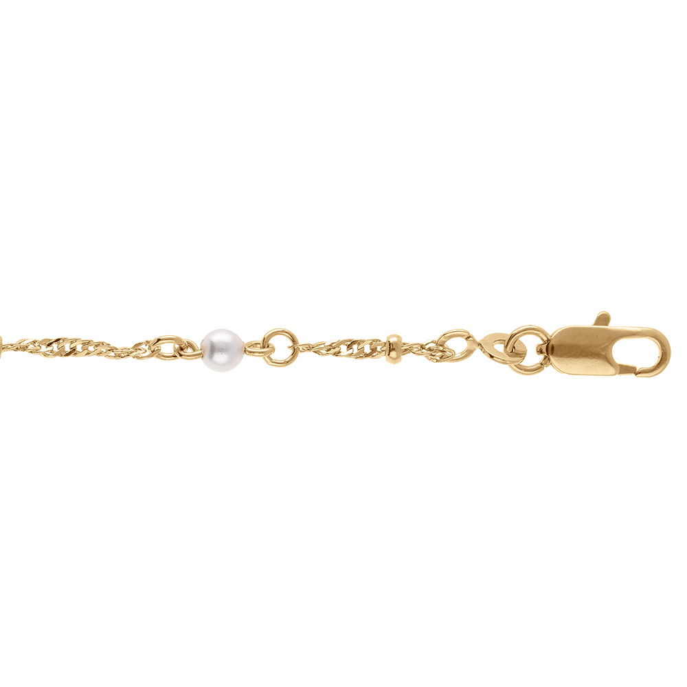 Bracelet en plaqu� orchaibe torsad�e  et perles blanches imitation - 16+3cm - Vue 1