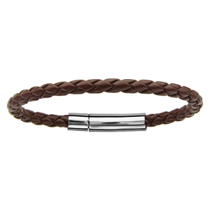 Bracelet en simili cuir tress marron et fermoir en acier - largeur 5mm et longueur 19cm - Vue 1