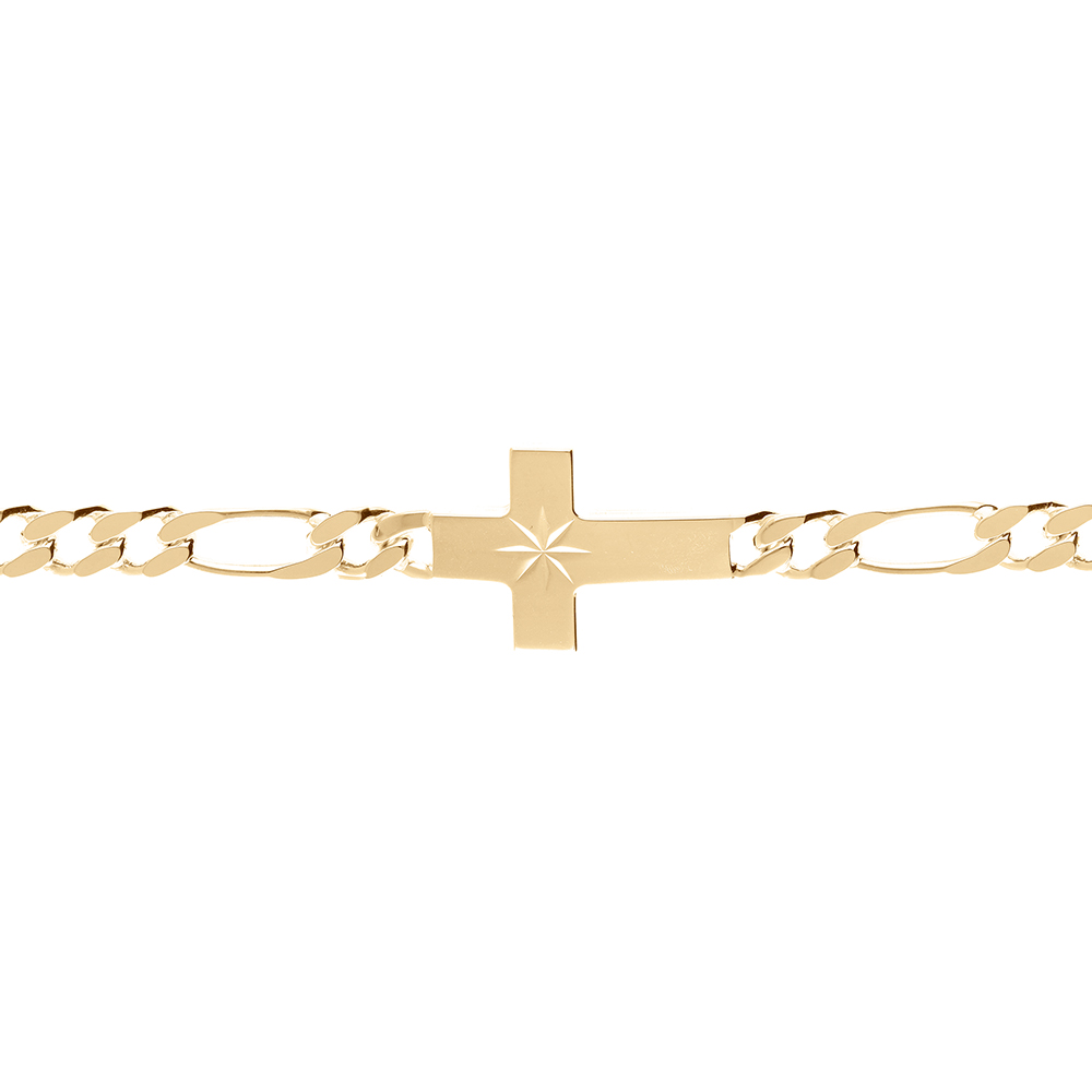 Bracelet en vermeil 1+3, 5mm de large croix plate lisse diamant� etoile - 19cm - Vue 1