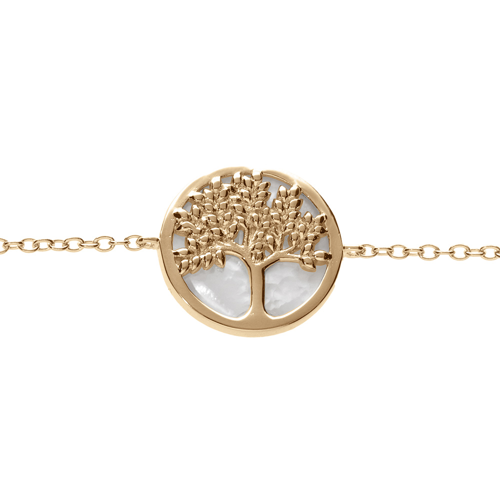 Bracelet en vermeil arbre de vie avec nacre blanche - 16+2cm - Vue 1