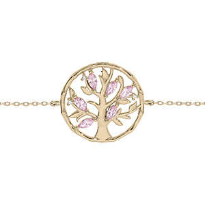 Bracelet en vermeil arbre de vie avec oxydes fuschias - 16+3cm