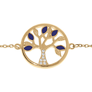 Bracelet en vermeil arbre de vie r�sine bleue et oxydes blancs - 16+3cm