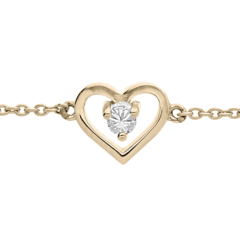 Bracelet en vermeil  avec coeur ajour� et oxyde blanc - 14+3cm - Vue 1