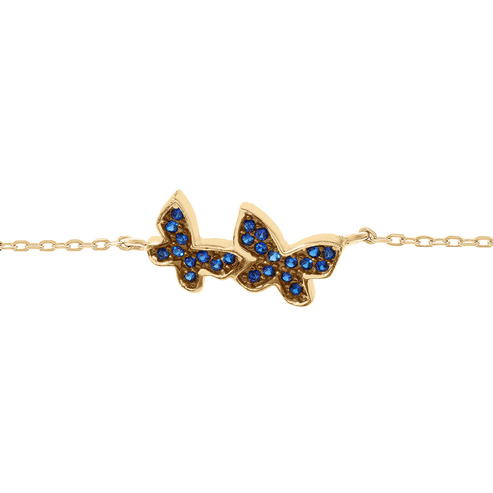 Bracelet en vermeil avec deux  papillons d\' oxydes bleu fonc� - 16+3cm - Vue 1