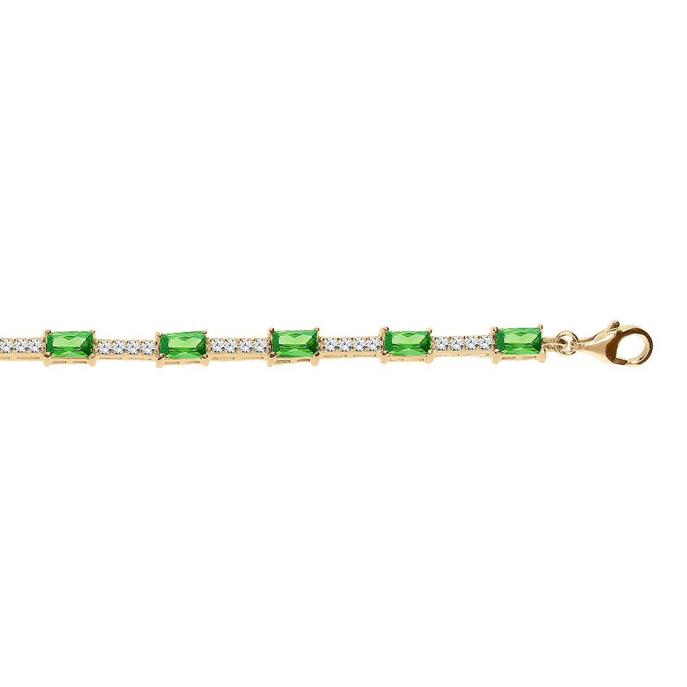 Bracelet en vermeil avec oxydes verts et blancs  - 17+2cm - Vue 1