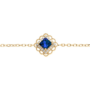 Bracelet en vermeil carr� oxyde bleu serti contour oxydes blancs et dentel� - 15+3cm