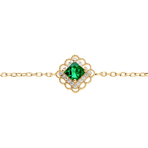 Bracelet en vermeil carr� oxyde vert serti contour oxydes blancs et dentel� - 15+3cm